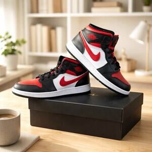 6Y/ 7.5 Women Nike Air Jordan Retro 1 Mid Chicago Toe Black Red554724-069